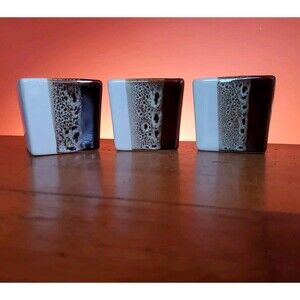 3 Pier 1 One Tricolor Coffee Cappuccino Demitasse Espresso Cup Mug Molted Brown